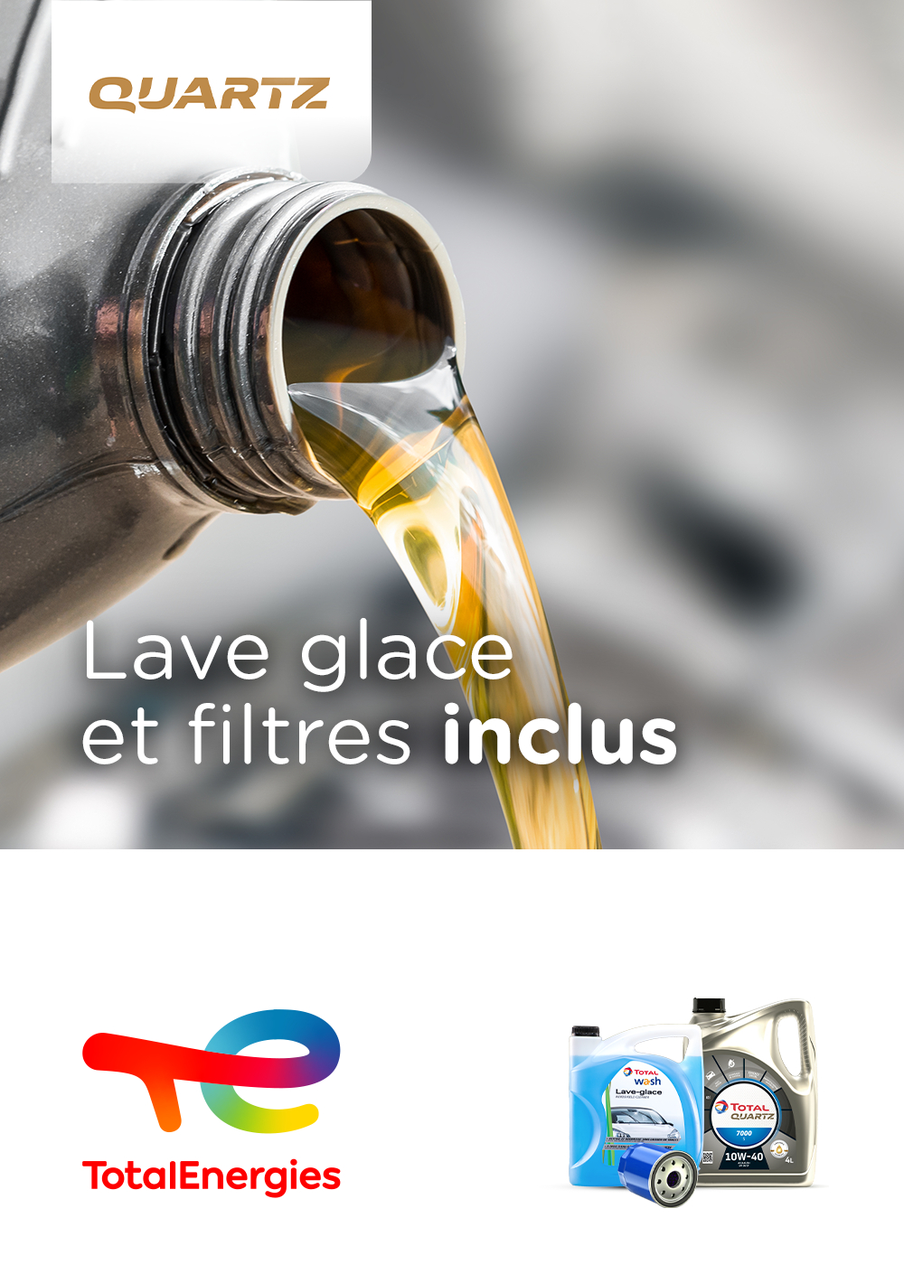 Forfait vidange Quartz 7000 10W-40 bidon 4L + Filtre à huile + Main d'oeuvre + Lave Glace